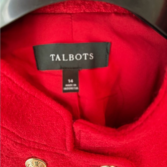 EUC Talbots Bold Red Military Style Wool Pea Coat SZ 14. Worn once; now too big. - Picture 2 of 11